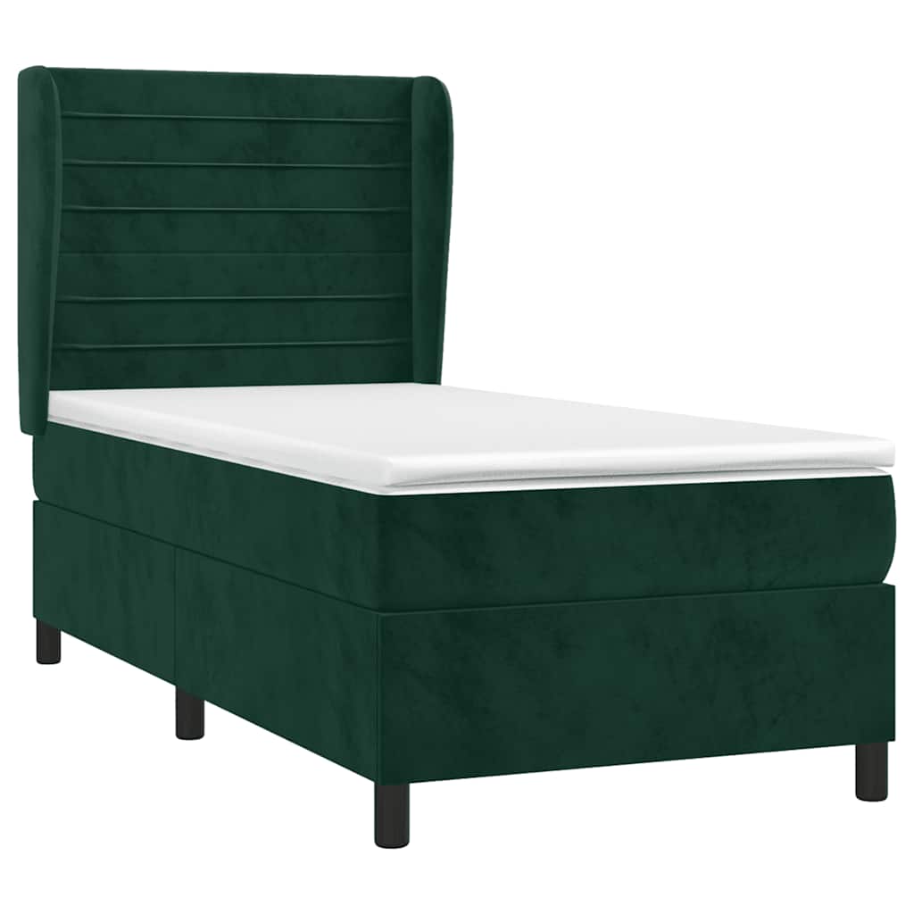 Κρεβάτι Boxspring με Στρώμα Σκούρο Πράσινο 100x200εκ. Βελούδινο
