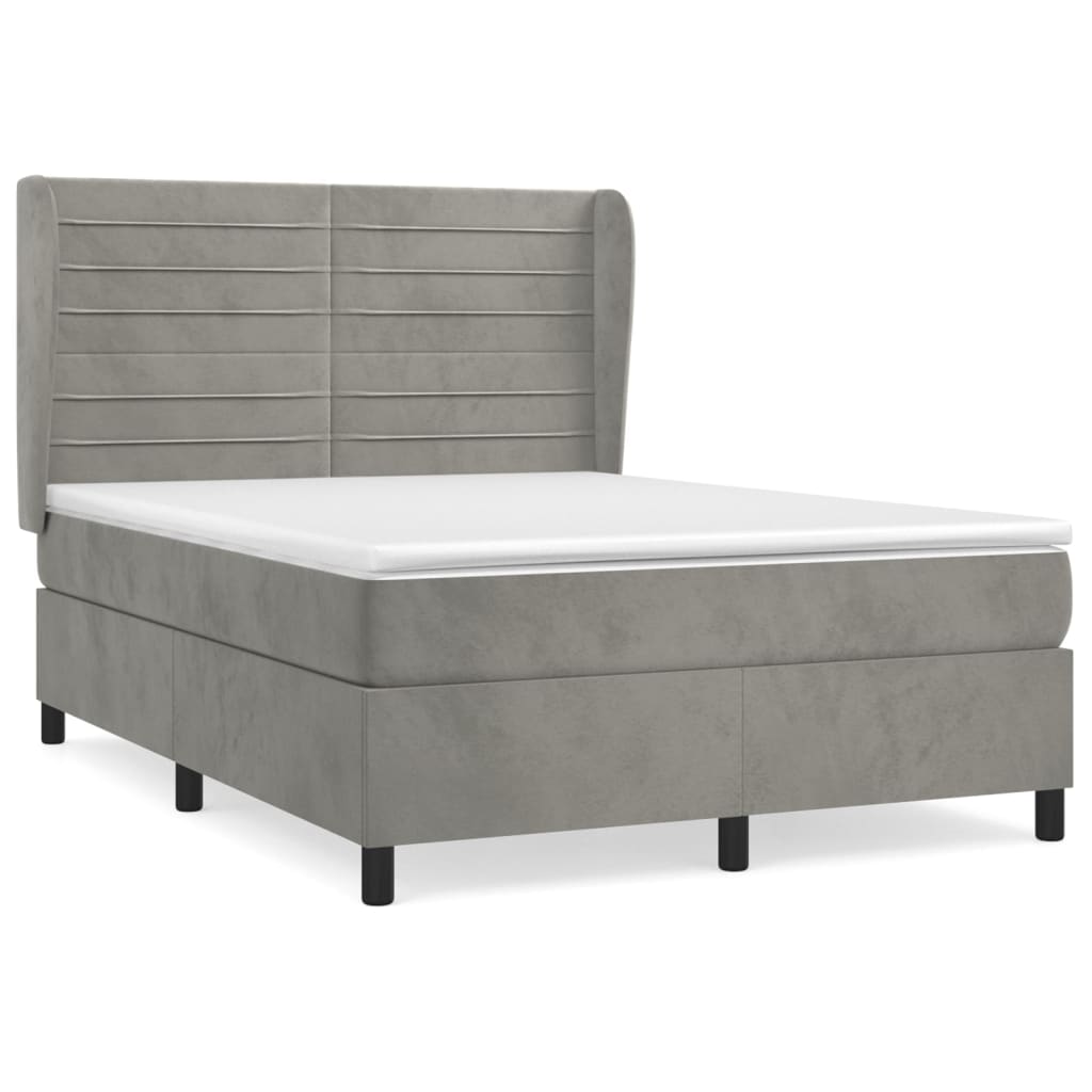 Κρεβάτι Boxspring με Στρώμα Ανοιχτό Γκρι 140x190 εκ. Βελούδινο