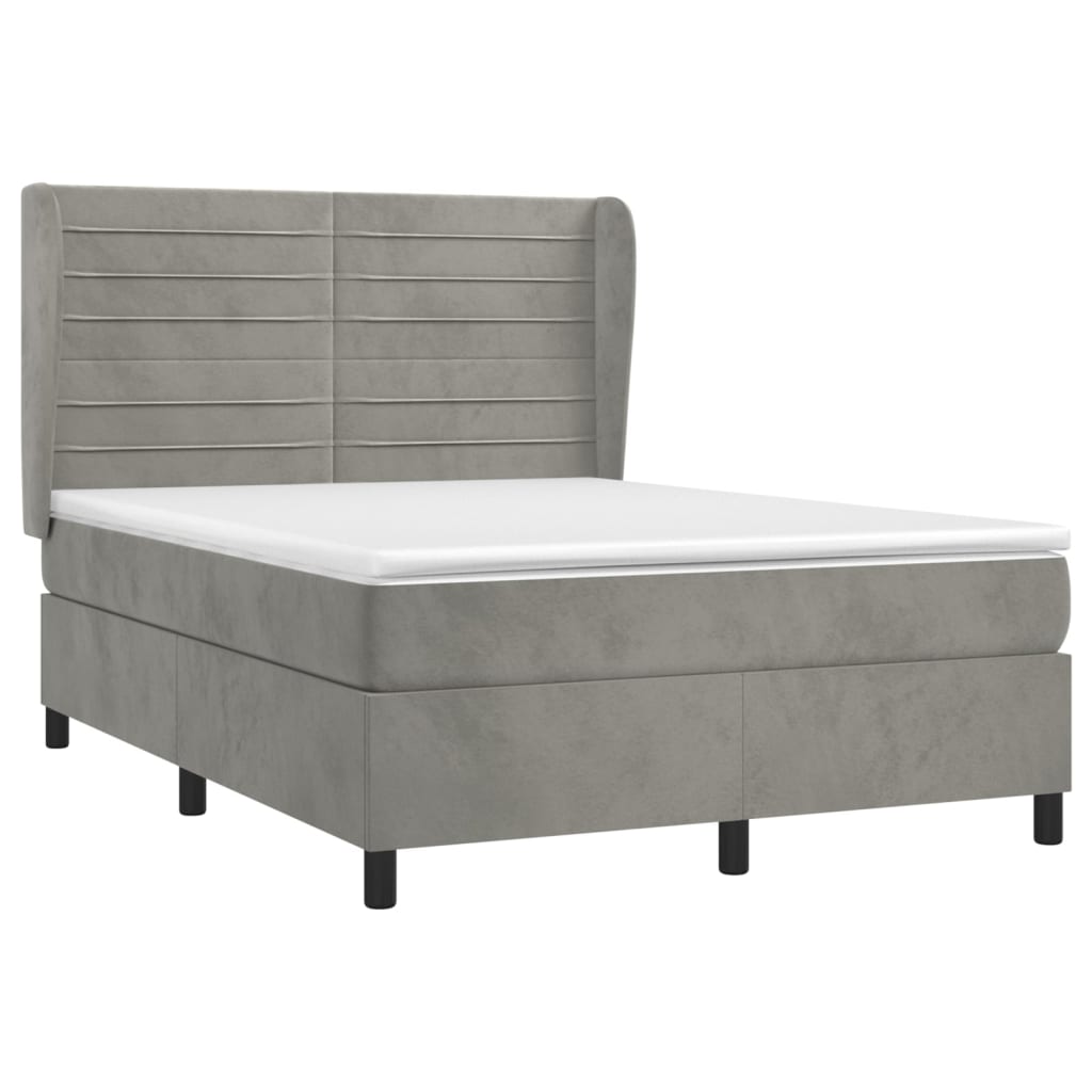 Κρεβάτι Boxspring με Στρώμα Ανοιχτό Γκρι 140x190 εκ. Βελούδινο