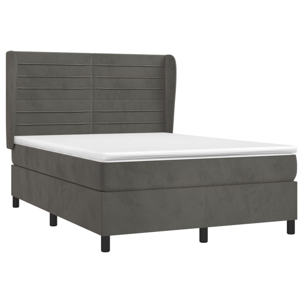 Κρεβάτι Boxspring με Στρώμα Σκούρο Γκρι 140x190 εκ. Βελούδινο