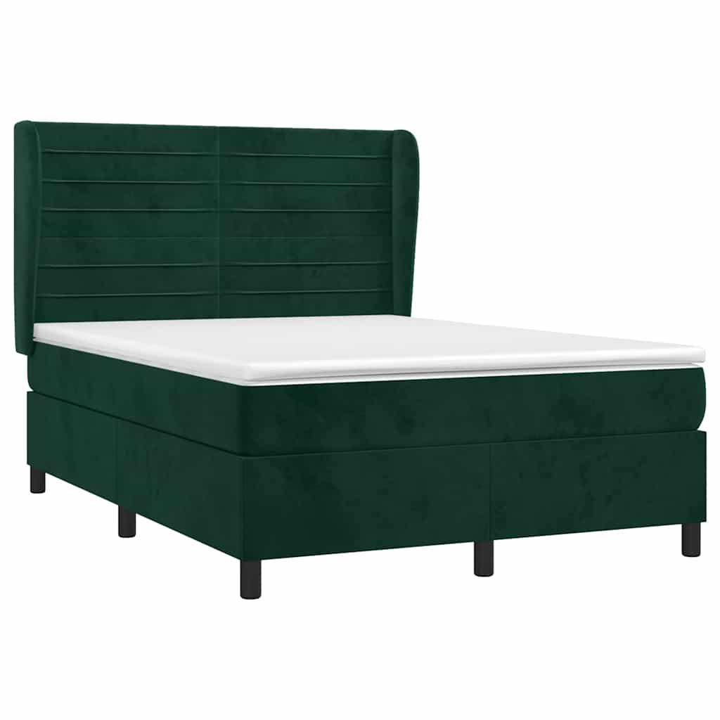 Κρεβάτι Boxspring με Στρώμα Σκούρο Πράσινο 140x190εκ. Βελούδινο