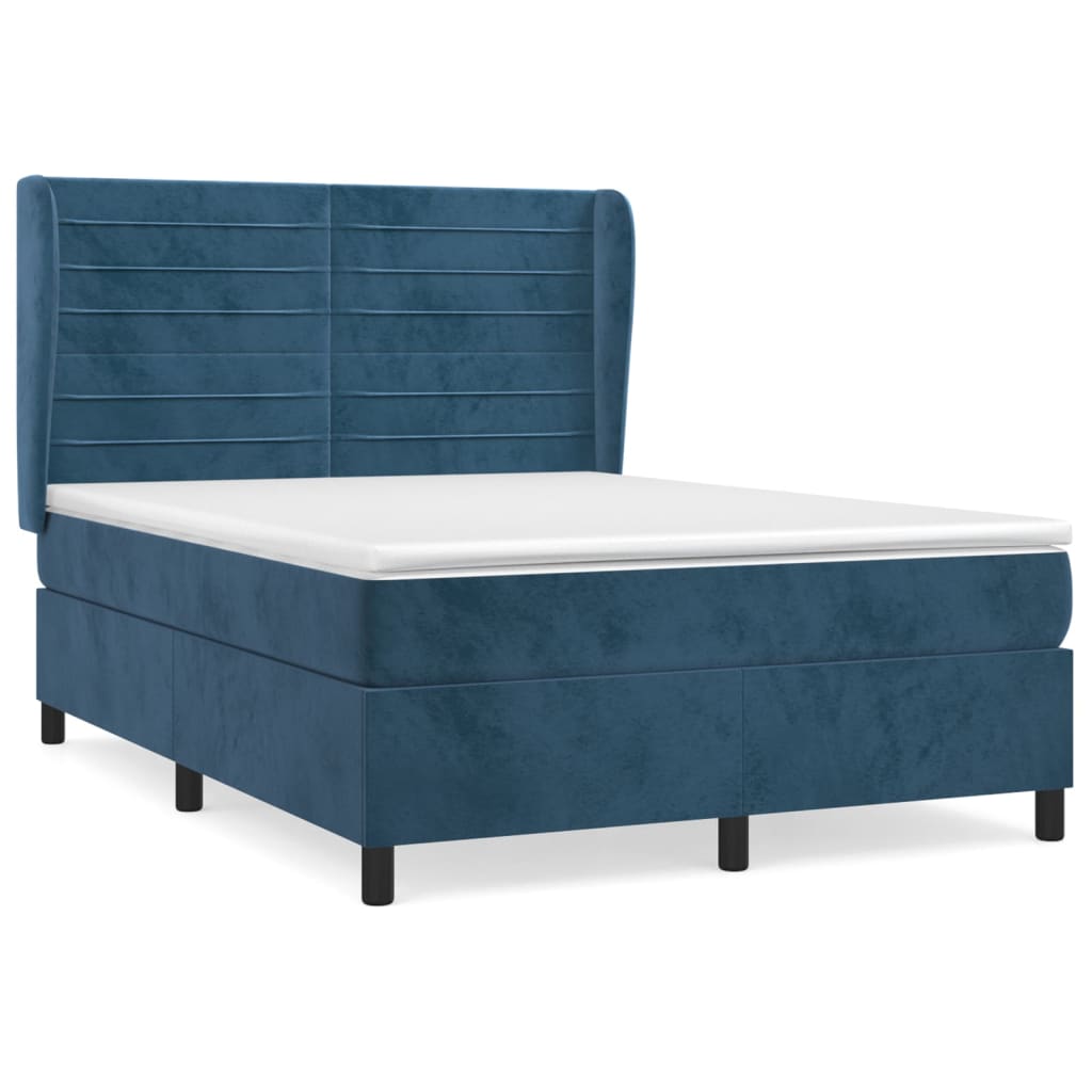Κρεβάτι Boxspring με Στρώμα Σκούρο Μπλε 140x190 εκ. Βελούδινο