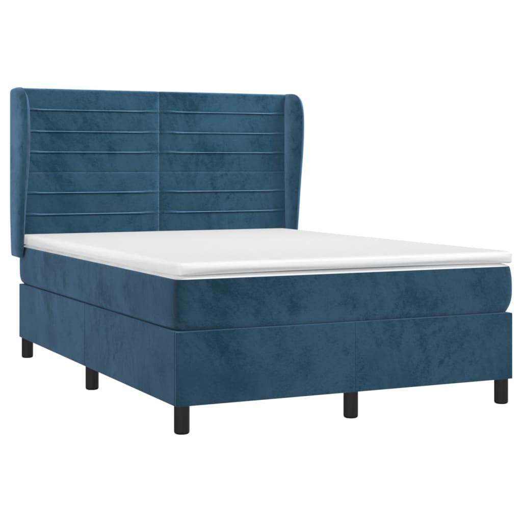 Κρεβάτι Boxspring με Στρώμα Σκούρο Μπλε 140x190 εκ. Βελούδινο