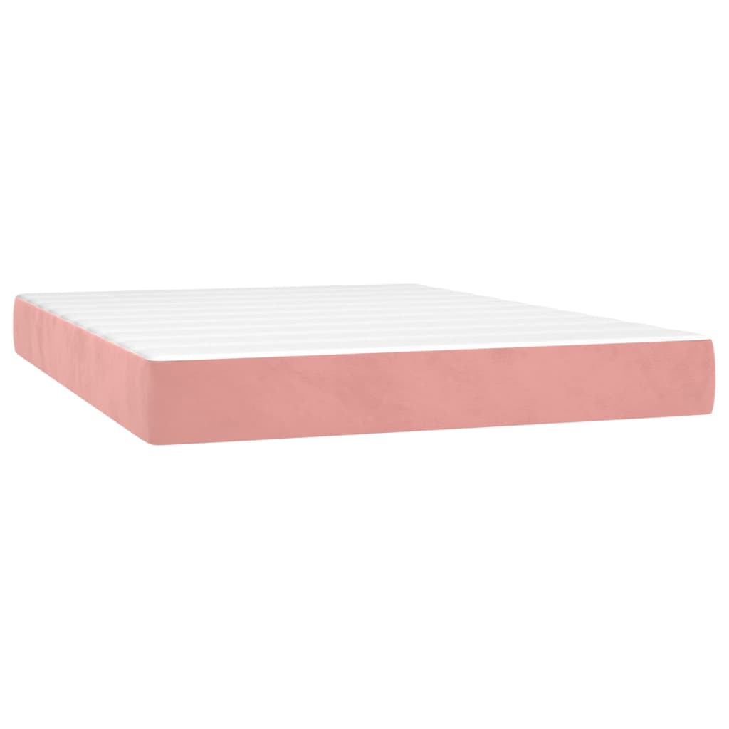 Κρεβάτι Boxspring με Στρώμα Ροζ 140x190 εκ. Βελούδινο