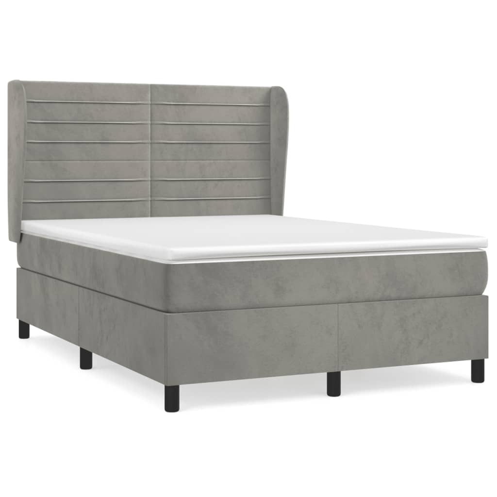 Κρεβάτι Boxspring με Στρώμα Ανοιχτό Γκρι 140x200 εκ. Βελούδινο