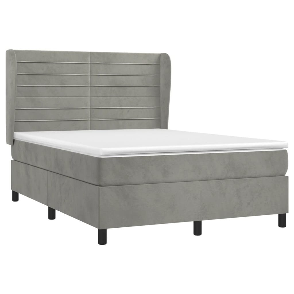 Κρεβάτι Boxspring με Στρώμα Ανοιχτό Γκρι 140x200 εκ. Βελούδινο