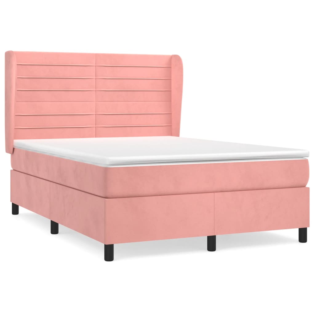 Κρεβάτι Boxspring με Στρώμα Ροζ 140x200 εκ. Βελούδινο