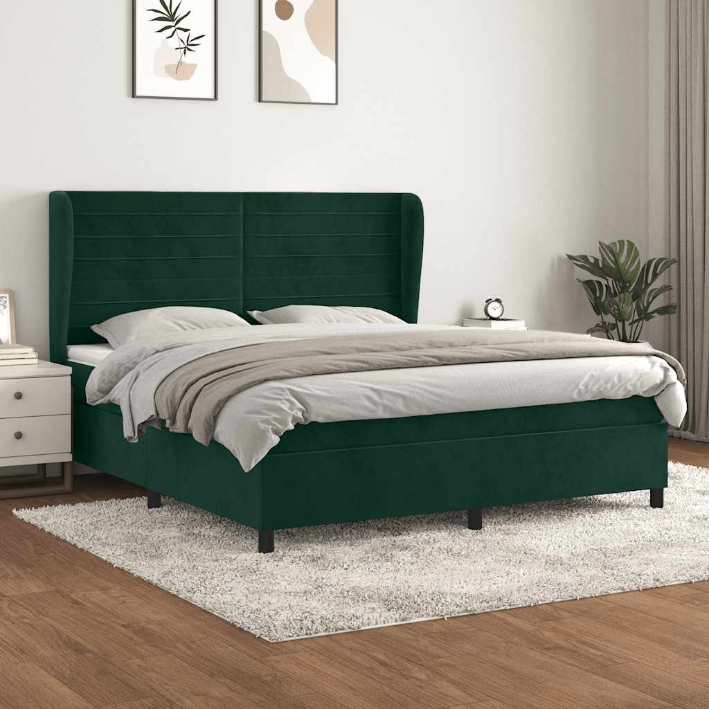 Κρεβάτι Boxspring με Στρώμα Σκούρο Πράσινο 160x200εκ. Βελούδινο