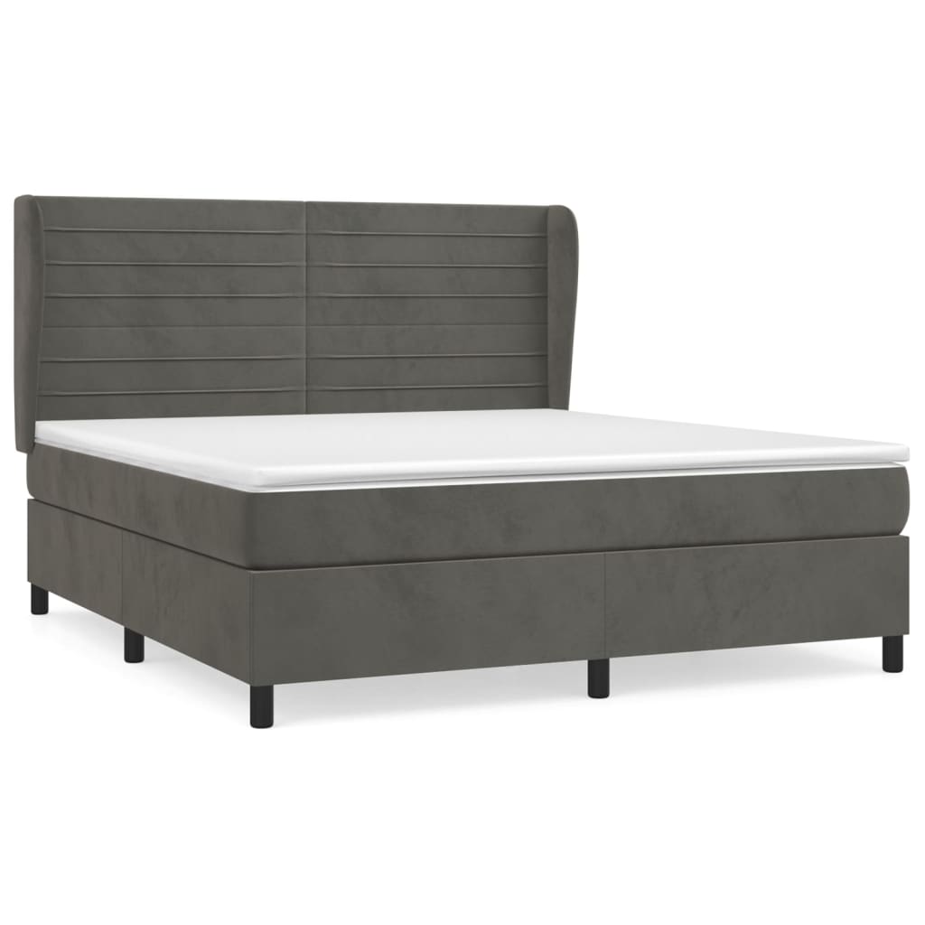 Κρεβάτι Boxspring με Στρώμα Σκούρο Γκρι 180x200 εκ. Βελούδινο - Pakobazaar