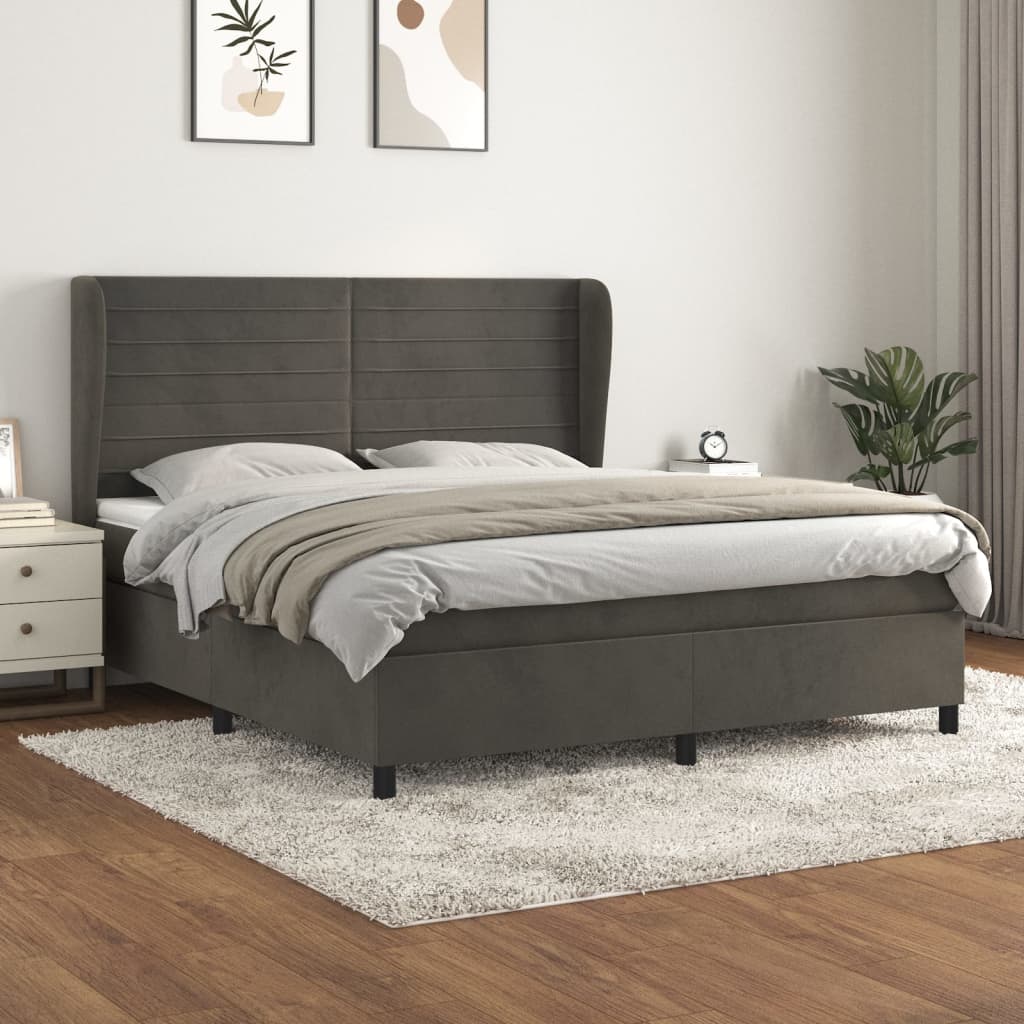 Κρεβάτι Boxspring με Στρώμα Σκούρο Γκρι 180x200 εκ. Βελούδινο - Pakobazaar