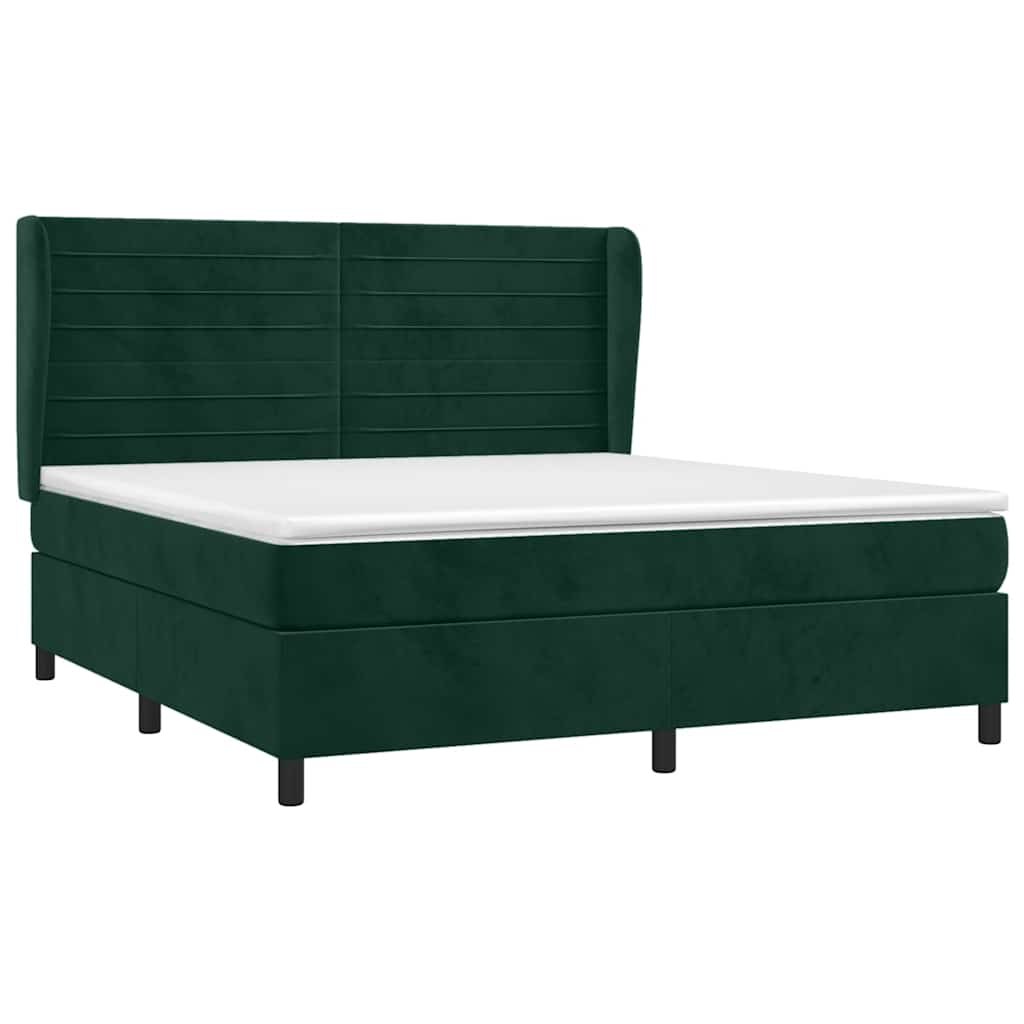 Κρεβάτι Boxspring με Στρώμα Σκούρο Πράσινο 180x200εκ. Βελούδινο