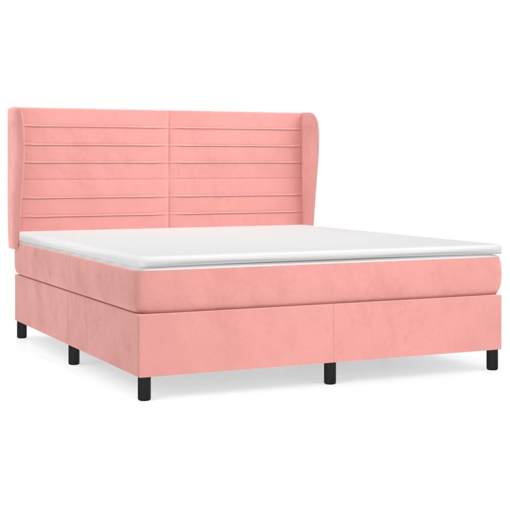 Κρεβάτι Boxspring με Στρώμα Ροζ 180x200 εκ. Βελούδινο