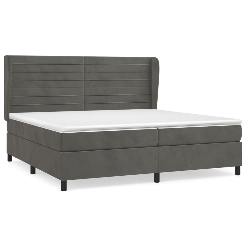 Κρεβάτι Boxspring με Στρώμα Σκούρο Γκρι 200x200 εκ. Βελούδινο