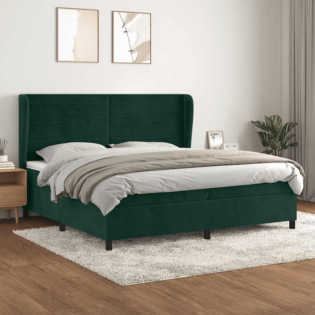 Κρεβάτι Boxspring με Στρώμα Σκούρο Πράσινο 200x200εκ. Βελούδινο