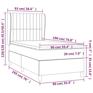 Κρεβάτι Boxspring με Στρώμα Μαύρο 90x190 εκ. Βελούδινο