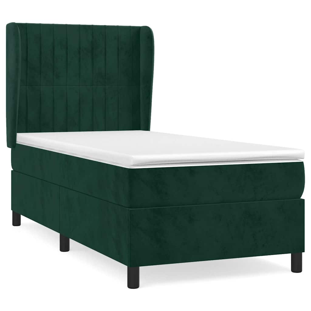 Κρεβάτι Boxspring με Στρώμα Σκούρο Πράσινο 90x190 εκ. Βελούδινο - Pakobazaar