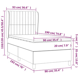 Κρεβάτι Boxspring με Στρώμα Σκούρο Μπλε 90x190 εκ. Βελούδινο
