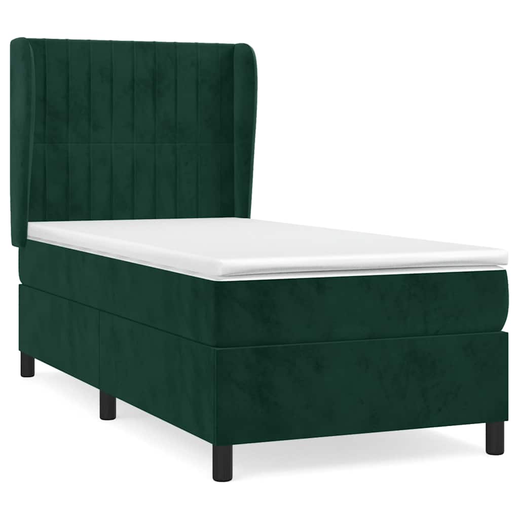 Κρεβάτι Boxspring με Στρώμα Σκούρο Πράσινο 90x200 εκ. Βελούδινο - Pakobazaar