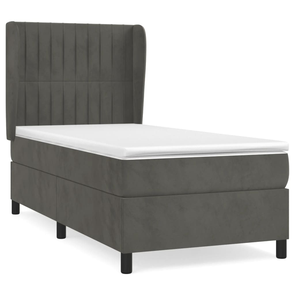 Κρεβάτι Boxspring με Στρώμα Σκούρο Γκρι 100x200 εκ. Βελούδινο