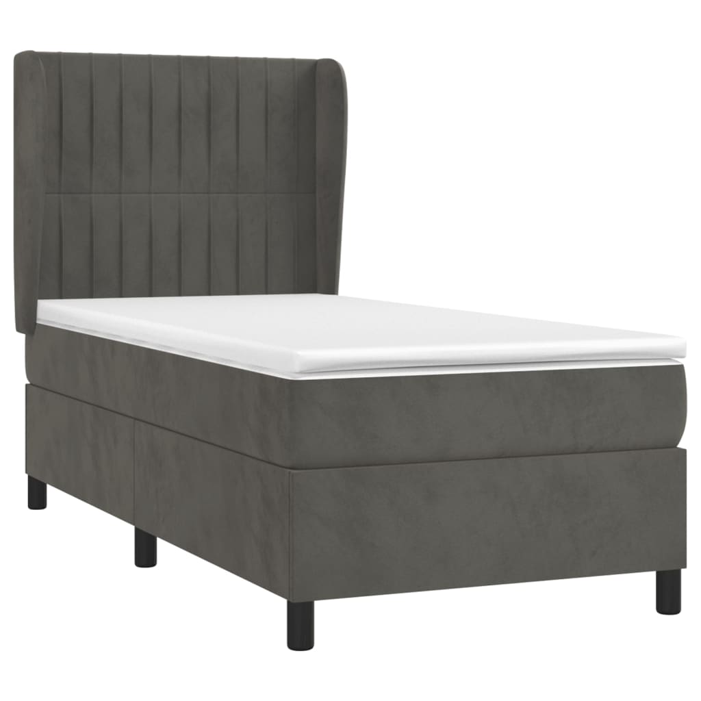 Κρεβάτι Boxspring με Στρώμα Σκούρο Γκρι 100x200 εκ. Βελούδινο