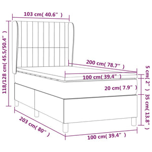 Κρεβάτι Boxspring με Στρώμα Σκούρο Γκρι 100x200 εκ. Βελούδινο