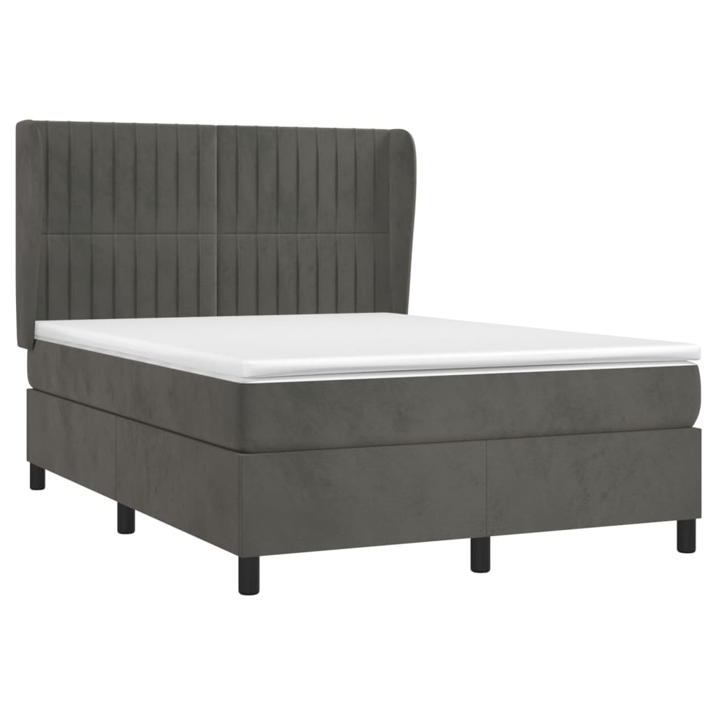 Κρεβάτι Boxspring με Στρώμα Σκούρο Γκρι 140x190 εκ. Βελούδινο