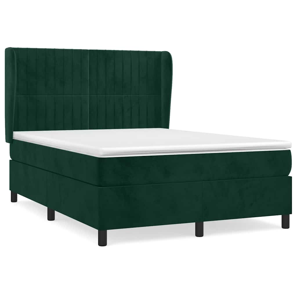 Κρεβάτι Boxspring με Στρώμα Σκούρο Πράσινο 140x190εκ. Βελούδινο