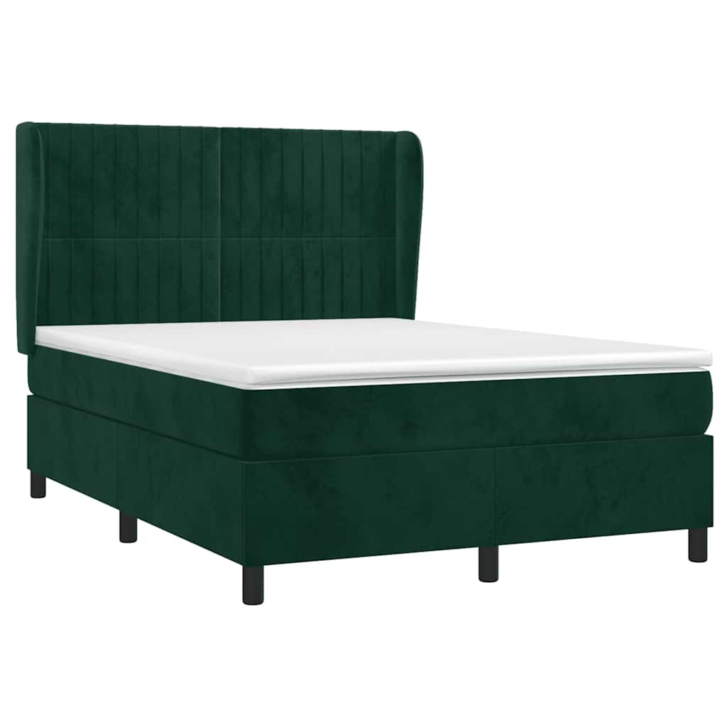 Κρεβάτι Boxspring με Στρώμα Σκούρο Πράσινο 140x190εκ. Βελούδινο