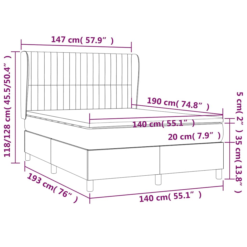 Κρεβάτι Boxspring με Στρώμα Σκούρο Πράσινο 140x190εκ. Βελούδινο