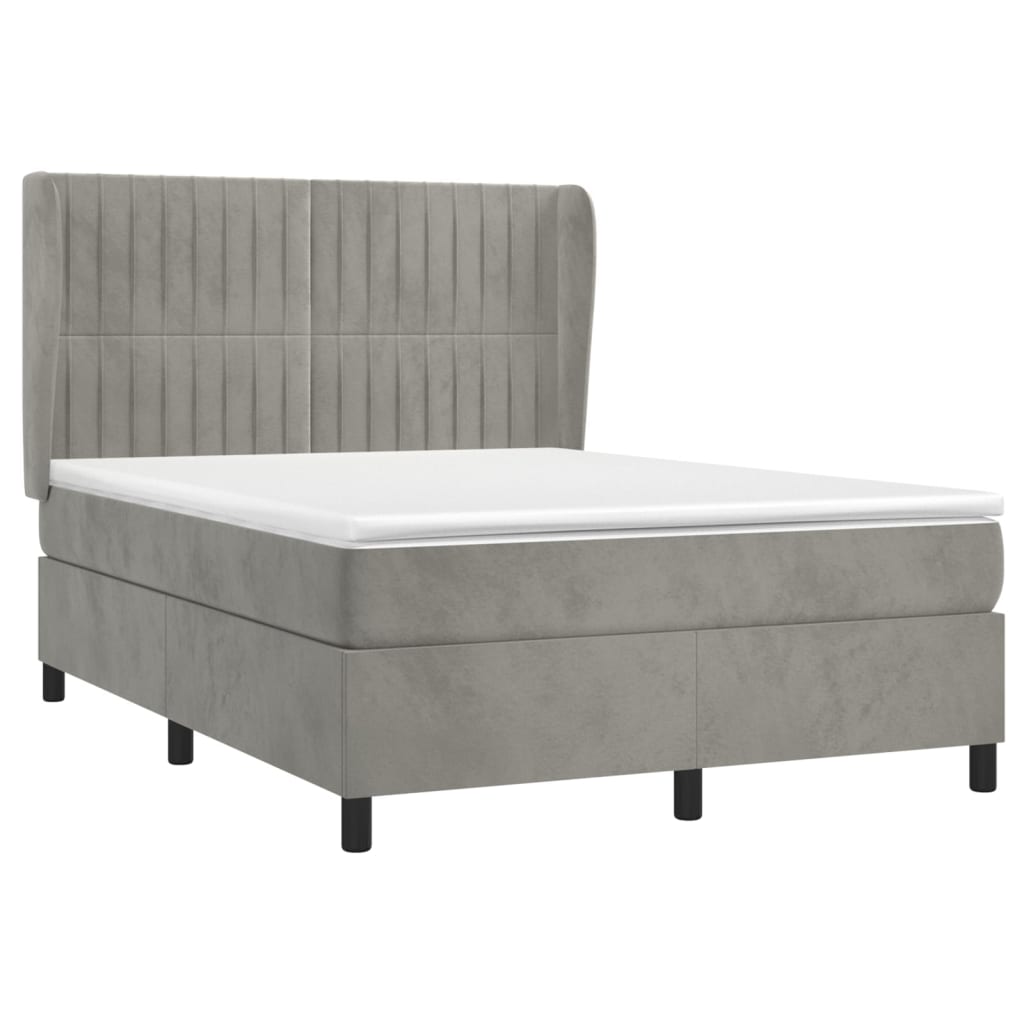 Κρεβάτι Boxspring με Στρώμα Ανοιχτό Γκρι 140x200 εκ. Βελούδινο