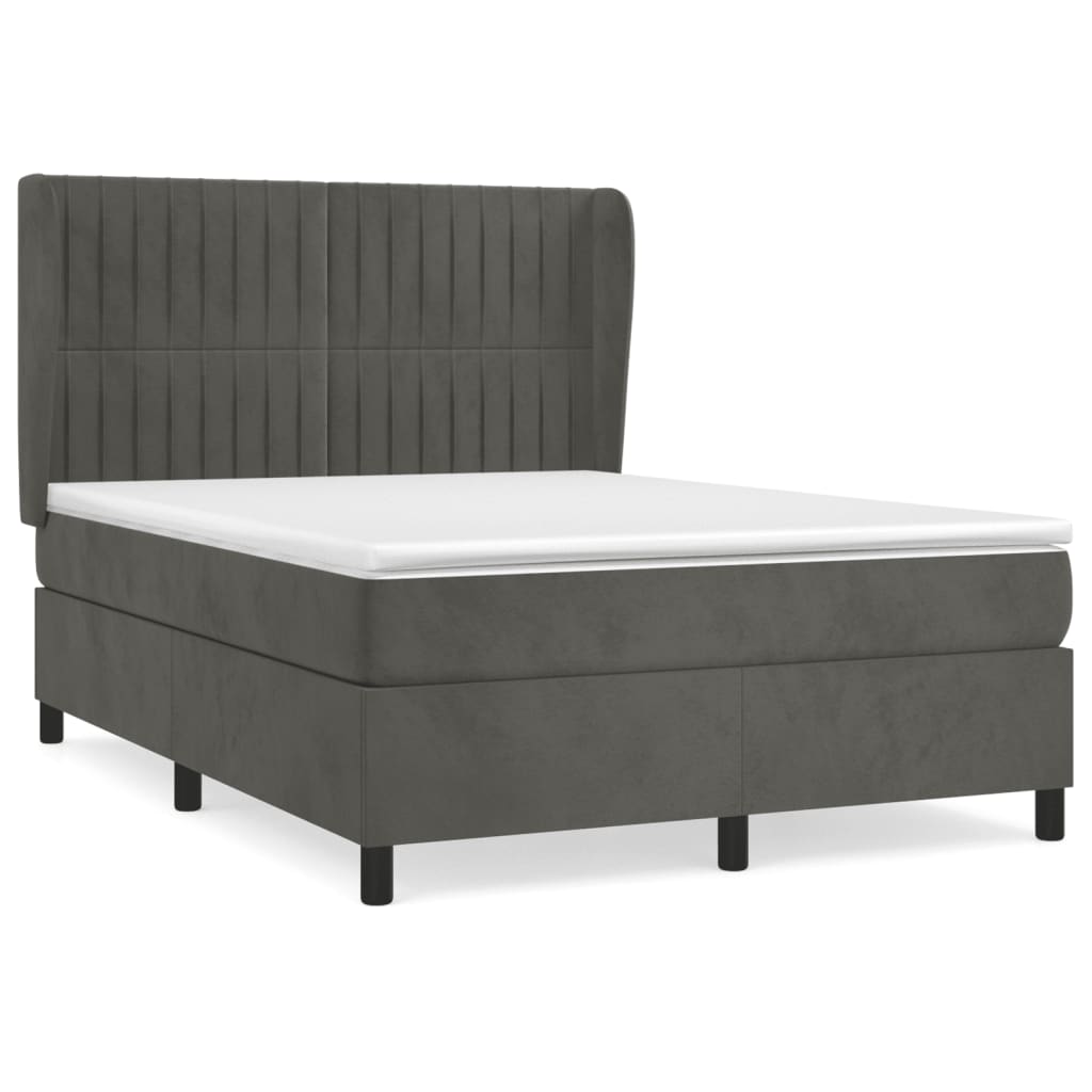Κρεβάτι Boxspring με Στρώμα Σκούρο Γκρι 140x200 εκ. Βελούδινο