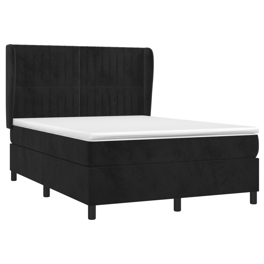 Κρεβάτι Boxspring με Στρώμα Μαύρο 140x200 εκ. Βελούδινο