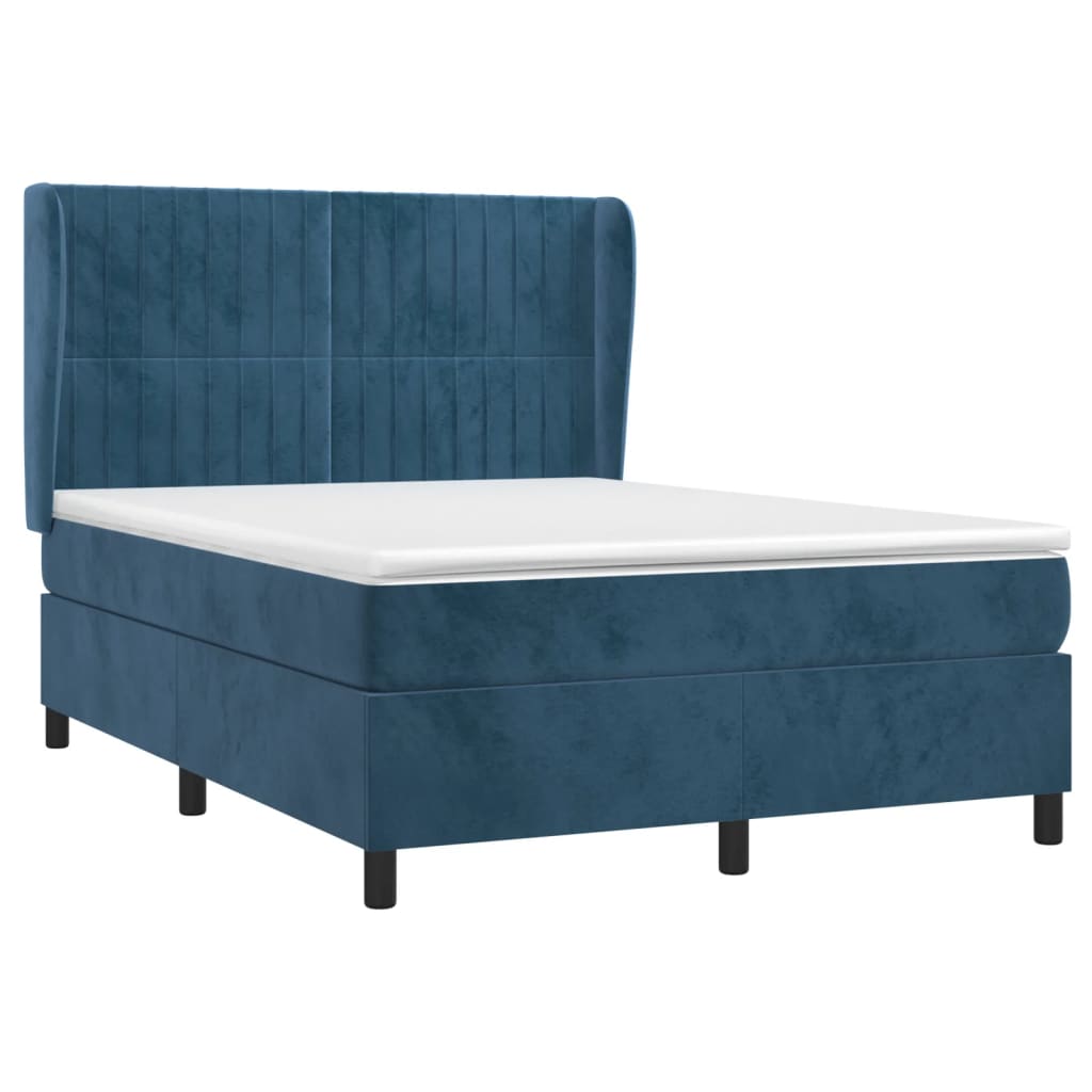 Κρεβάτι Boxspring με Στρώμα Σκούρο Μπλε 140x200 εκ. Βελούδινο