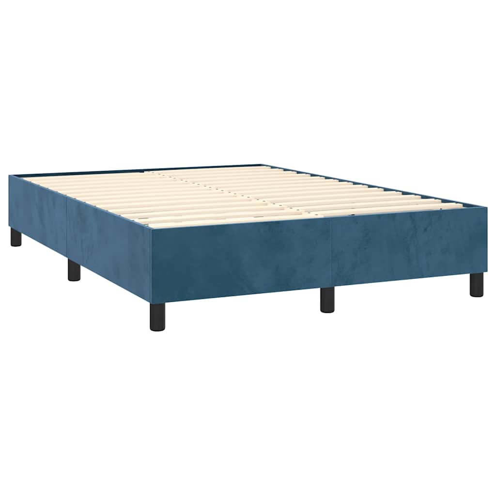 Κρεβάτι Boxspring με Στρώμα Σκούρο Μπλε 140x200 εκ. Βελούδινο