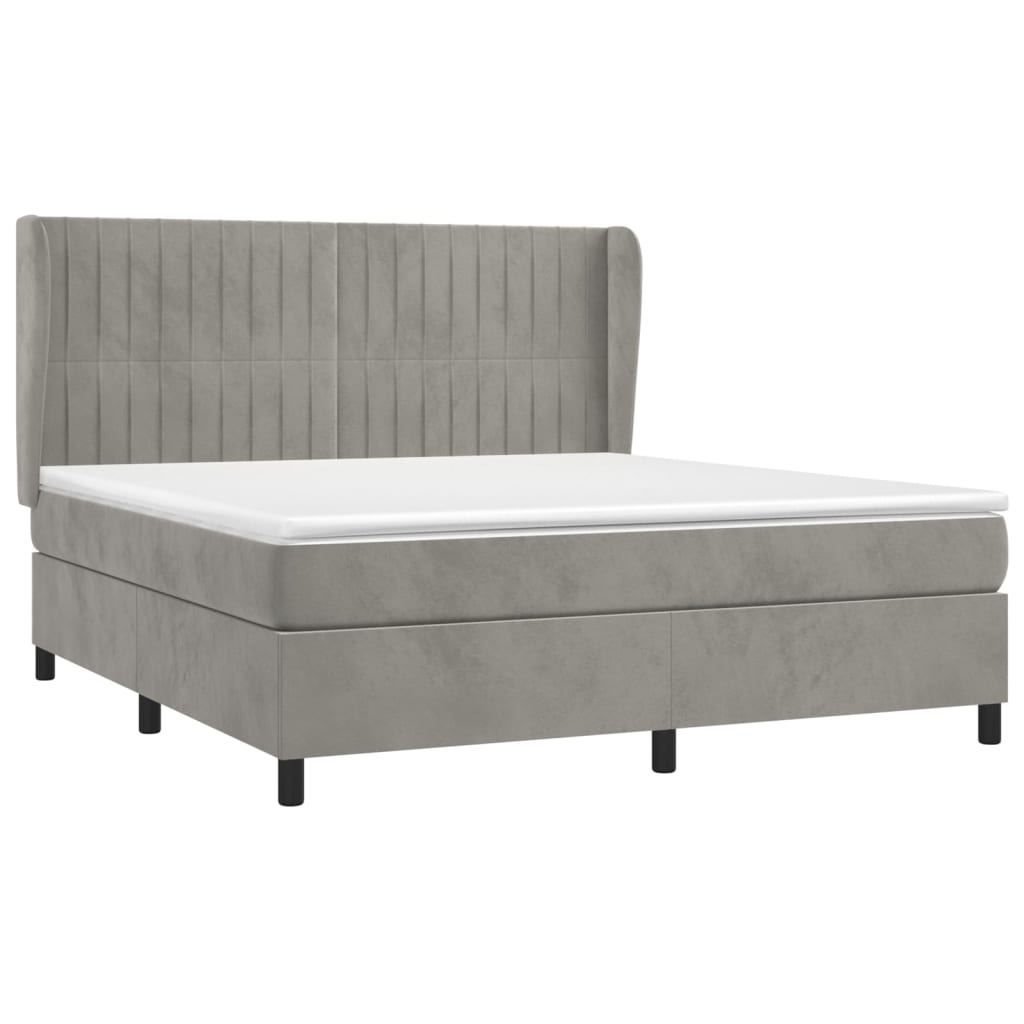 Κρεβάτι Boxspring με Στρώμα Ανοιχτό Γκρι 160x200 εκ. Βελούδινο