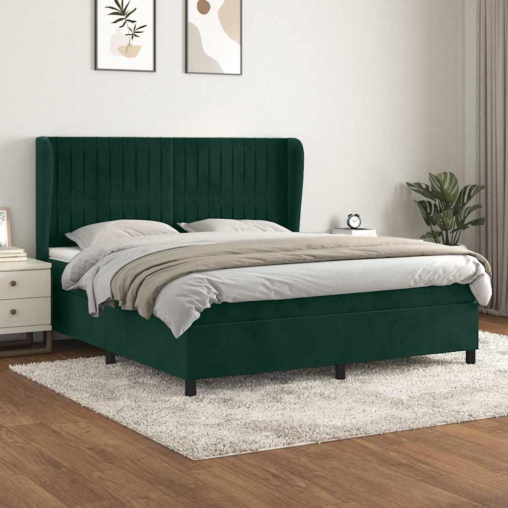 Κρεβάτι Boxspring με Στρώμα Σκούρο Πράσινο 160x200εκ. Βελούδινο
