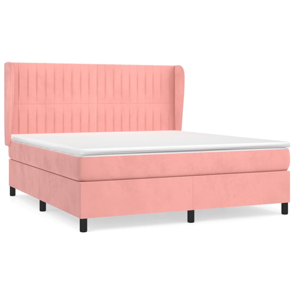 Κρεβάτι Boxspring με Στρώμα Ροζ 160x200 εκ. Βελούδινο