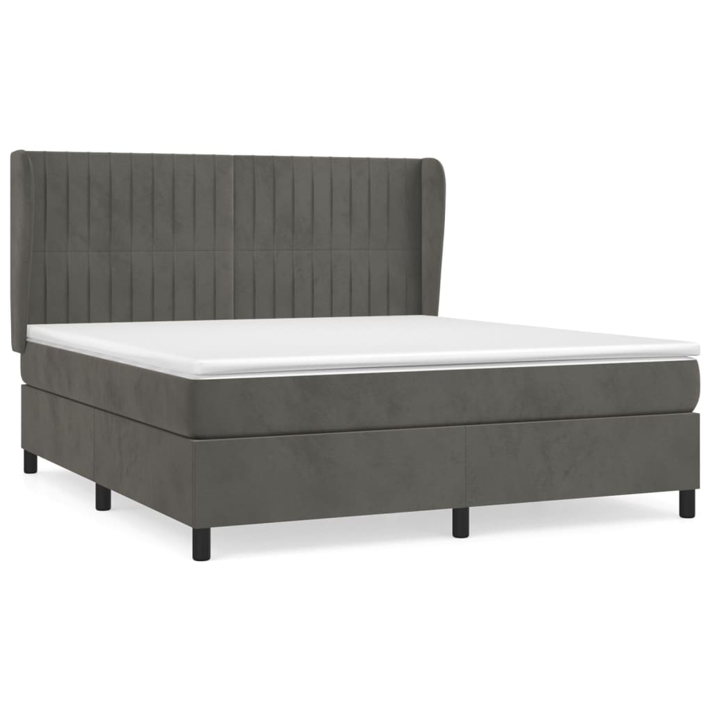 Κρεβάτι Boxspring με Στρώμα Σκούρο Γκρι 180x200 εκ. Βελούδινο