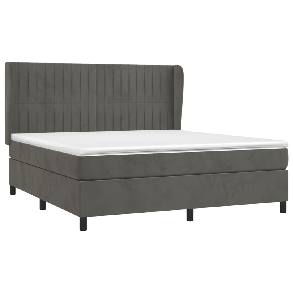 Κρεβάτι Boxspring με Στρώμα Σκούρο Γκρι 180x200 εκ. Βελούδινο