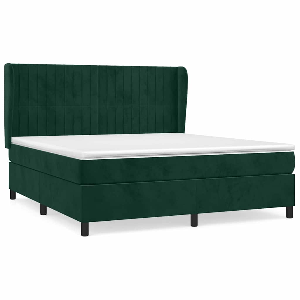 Κρεβάτι Boxspring με Στρώμα Σκούρο Πράσινο 180x200εκ. Βελούδινο
