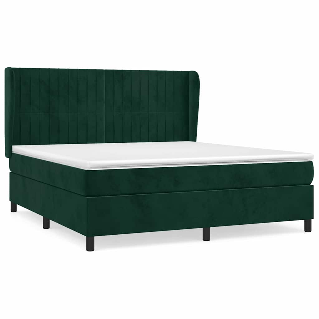 Κρεβάτι Boxspring με Στρώμα Σκούρο Πράσινο 180x200εκ. Βελούδινο