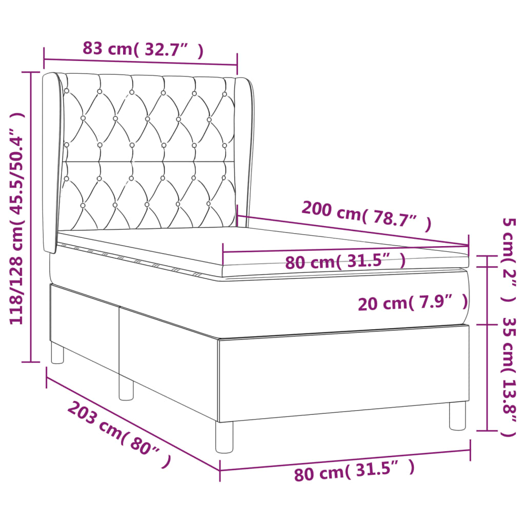 Κρεβάτι Boxspring με Στρώμα Μαύρο 80 x 200 εκ. Βελούδινο