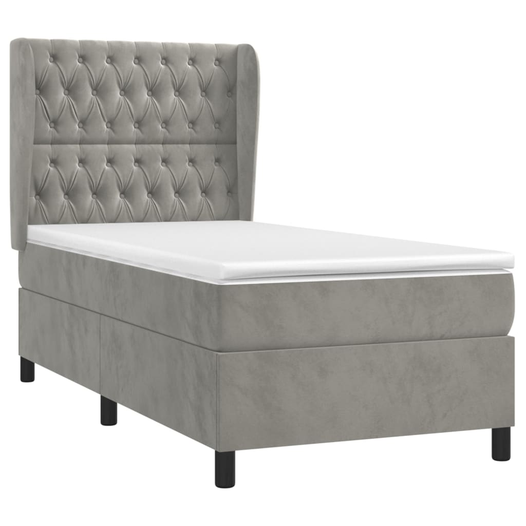 Κρεβάτι Boxspring με Στρώμα Ανοιχτό Γκρι 90x190 εκ. Βελούδινο