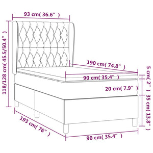 Κρεβάτι Boxspring με Στρώμα Μαύρο 90x190 εκ. Βελούδινο