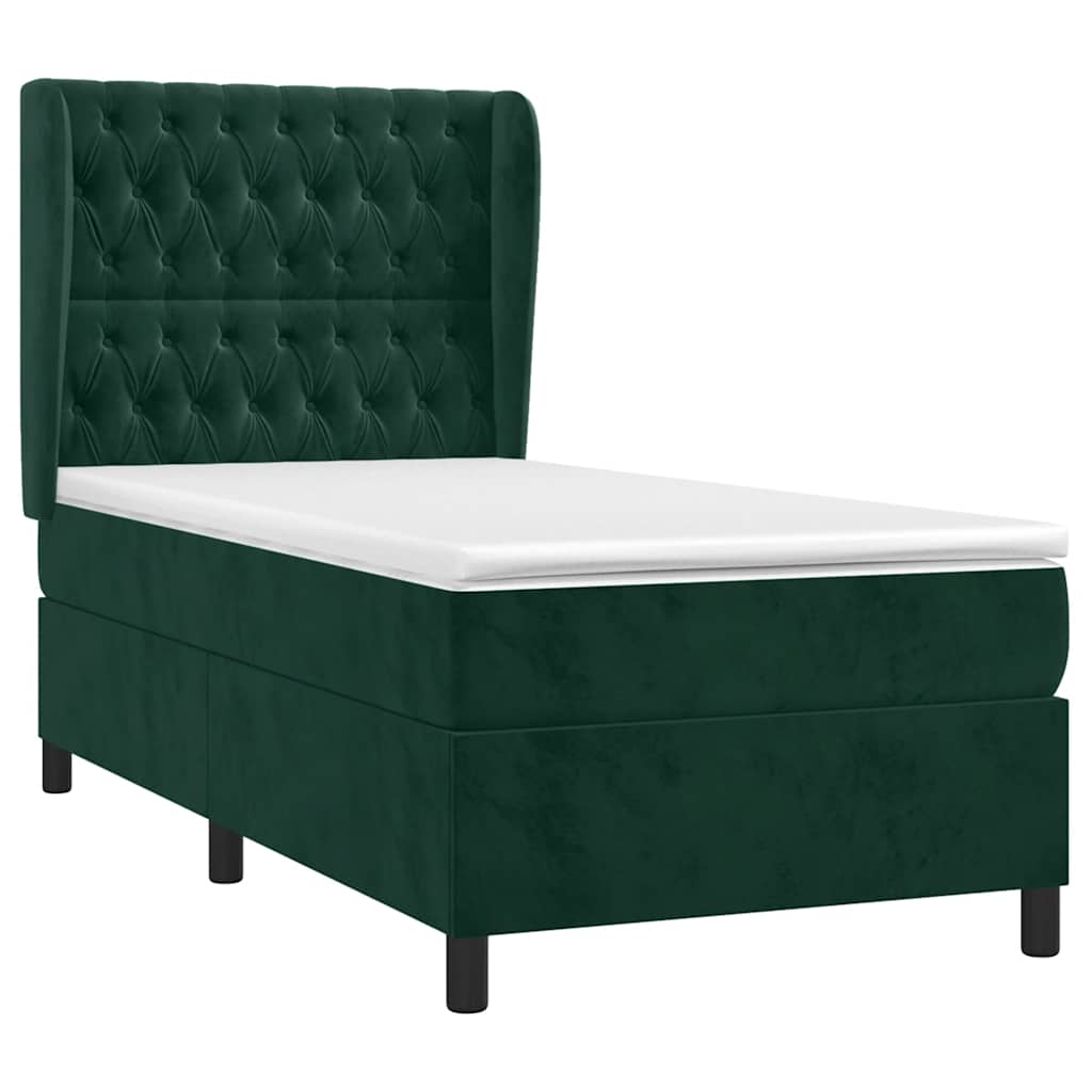 Κρεβάτι Boxspring με Στρώμα Σκούρο Πράσινο 90x200 εκ. Βελούδινο