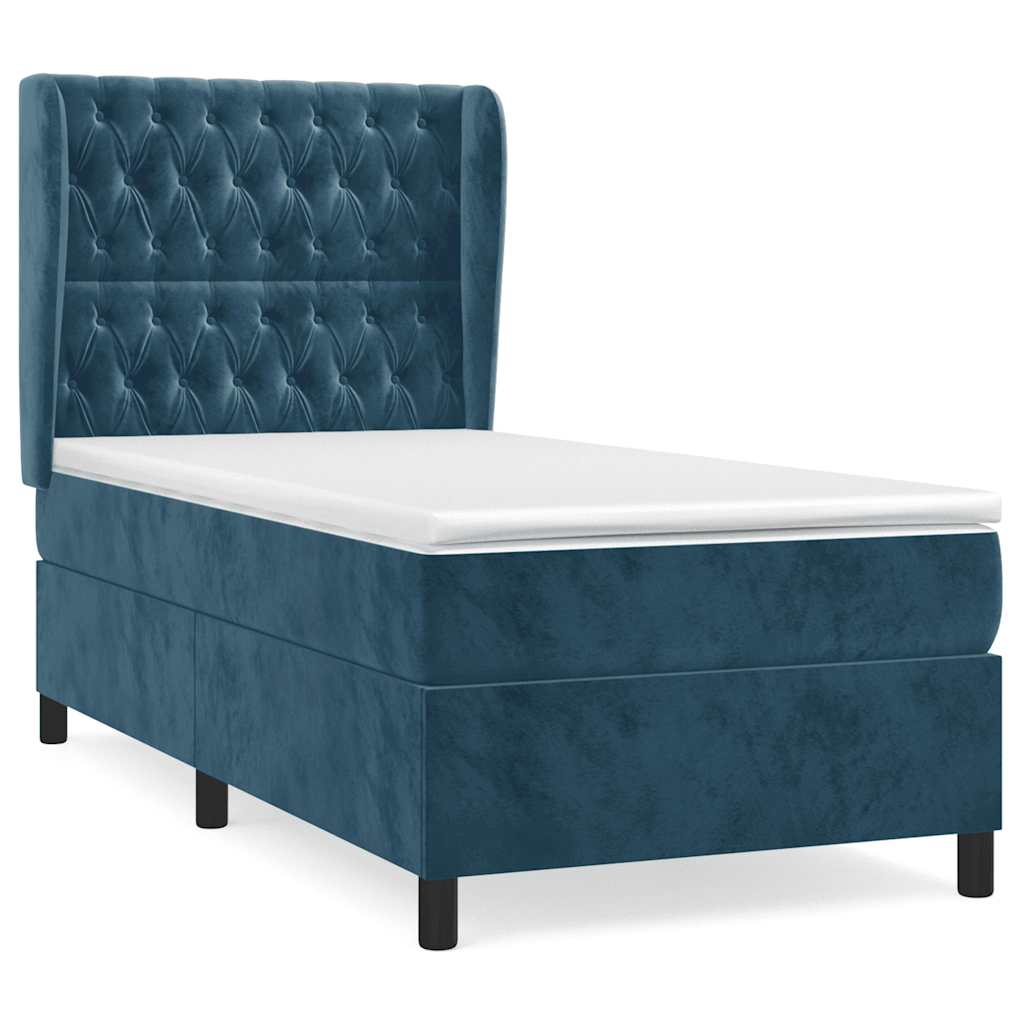 Κρεβάτι Boxspring με Στρώμα Σκούρο Μπλε 90x200 εκ. Βελούδινο - Pakobazaar