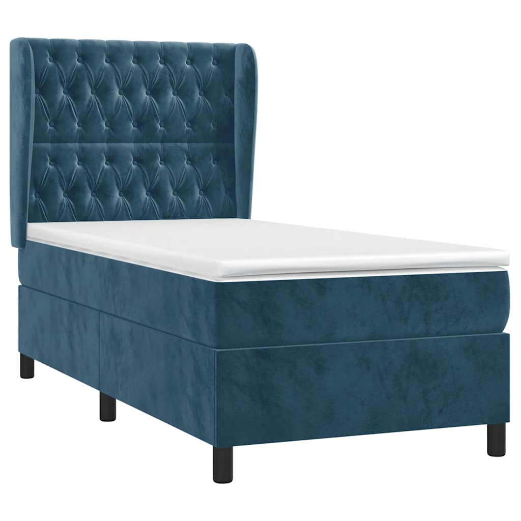 Κρεβάτι Boxspring με Στρώμα Σκούρο Μπλε 90x200 εκ. Βελούδινο - Pakobazaar