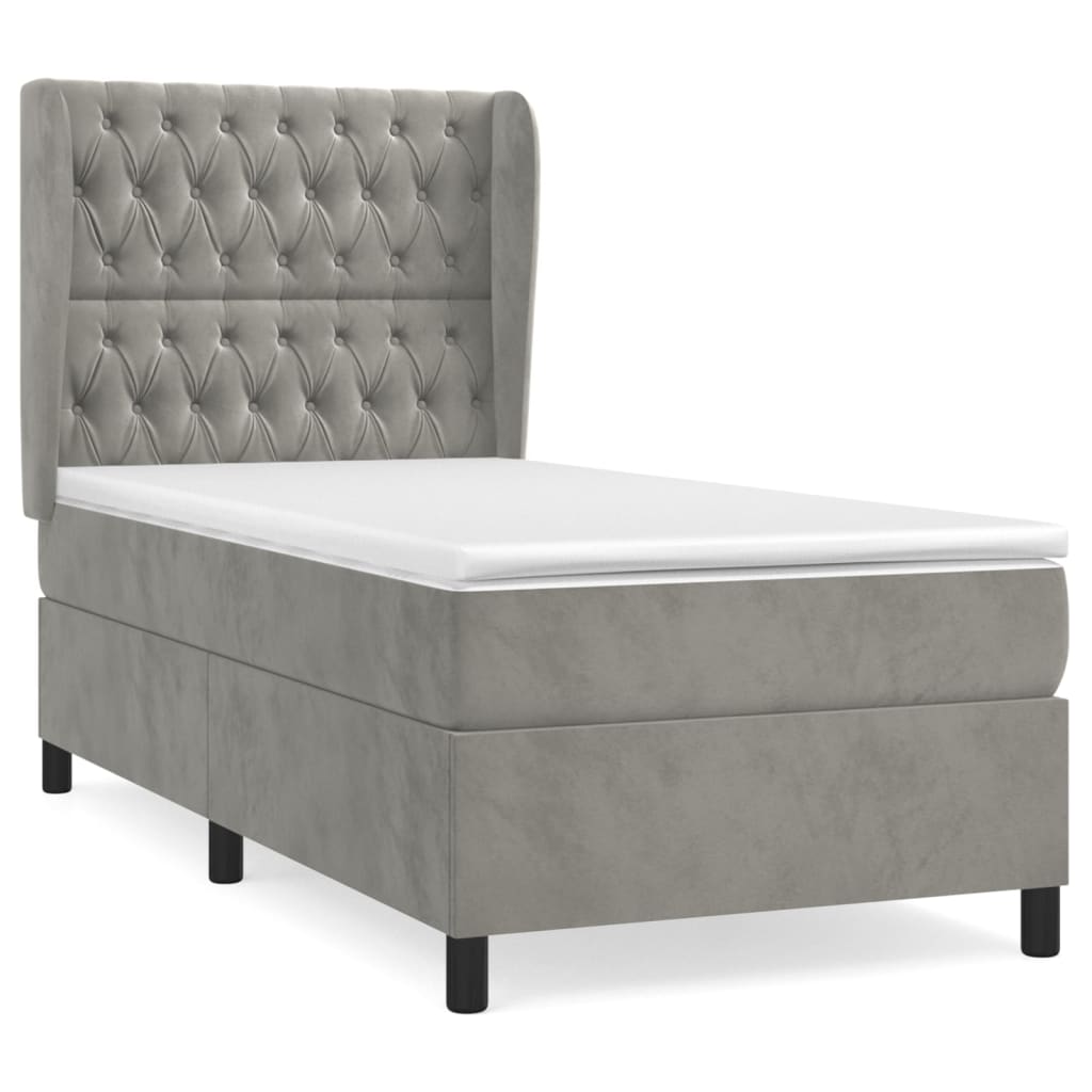 Κρεβάτι Boxspring με Στρώμα Ανοιχτό Γκρι 100x200 εκ. Βελούδινο