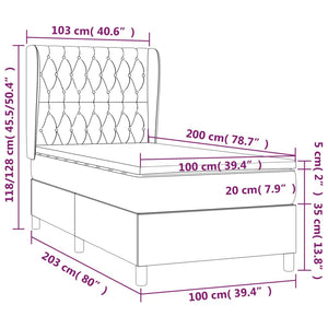Κρεβάτι Boxspring με Στρώμα Σκούρο Γκρι 100x200 εκ. Βελούδινο
