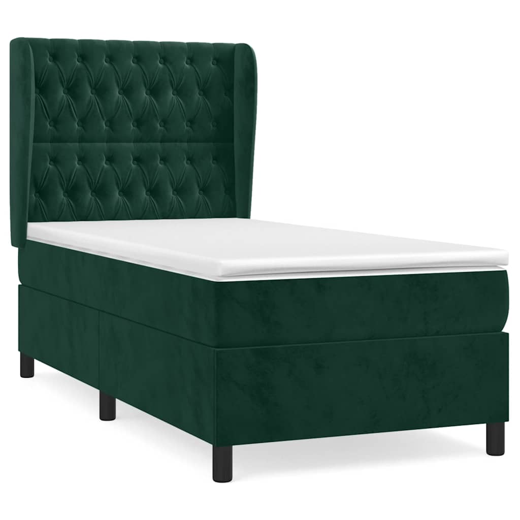 Κρεβάτι Boxspring με Στρώμα Σκούρο Πράσινο 100x200εκ. Βελούδινο - Pakobazaar